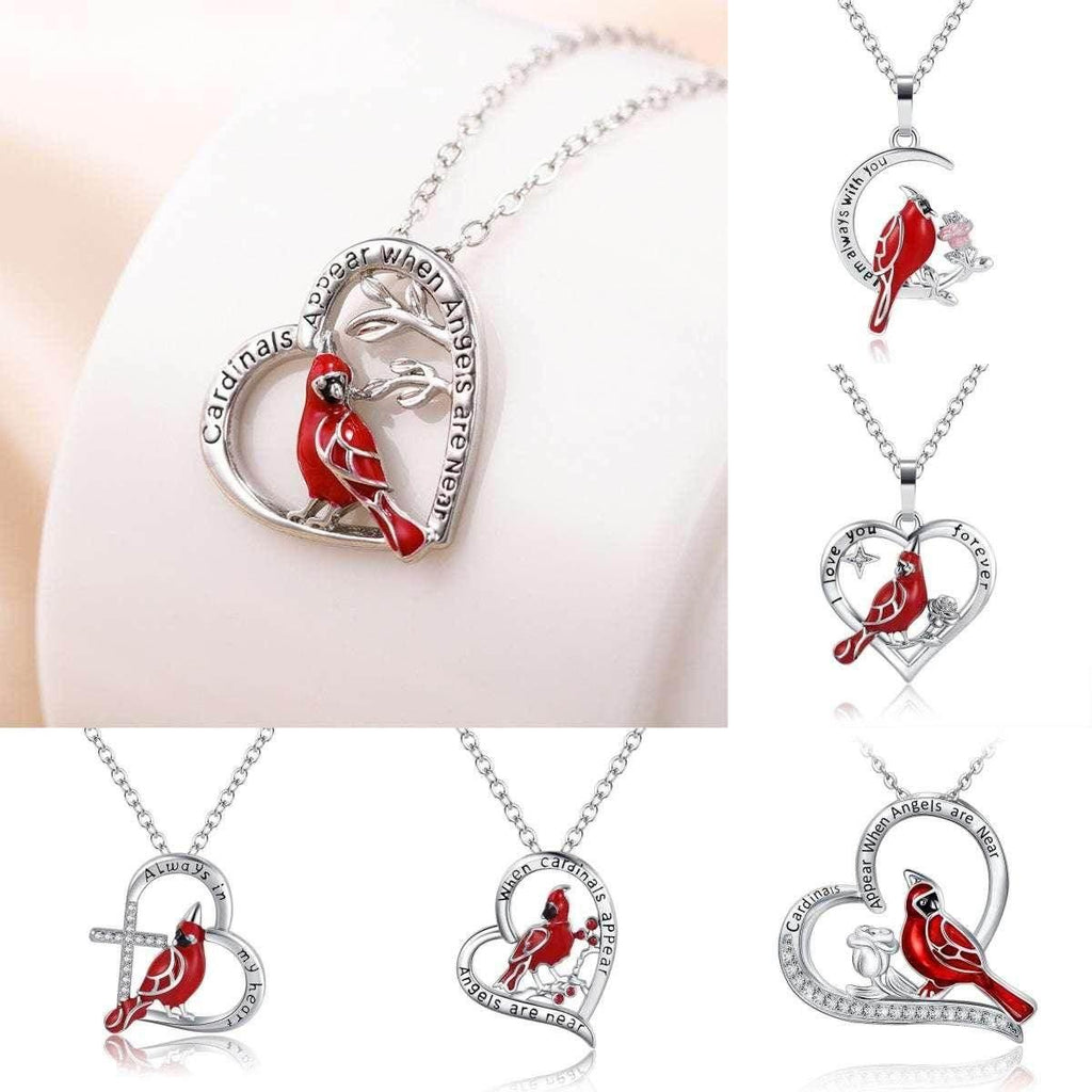 Heart Shaped Cardinal Pendant Necklace Gift - ZA-Zola