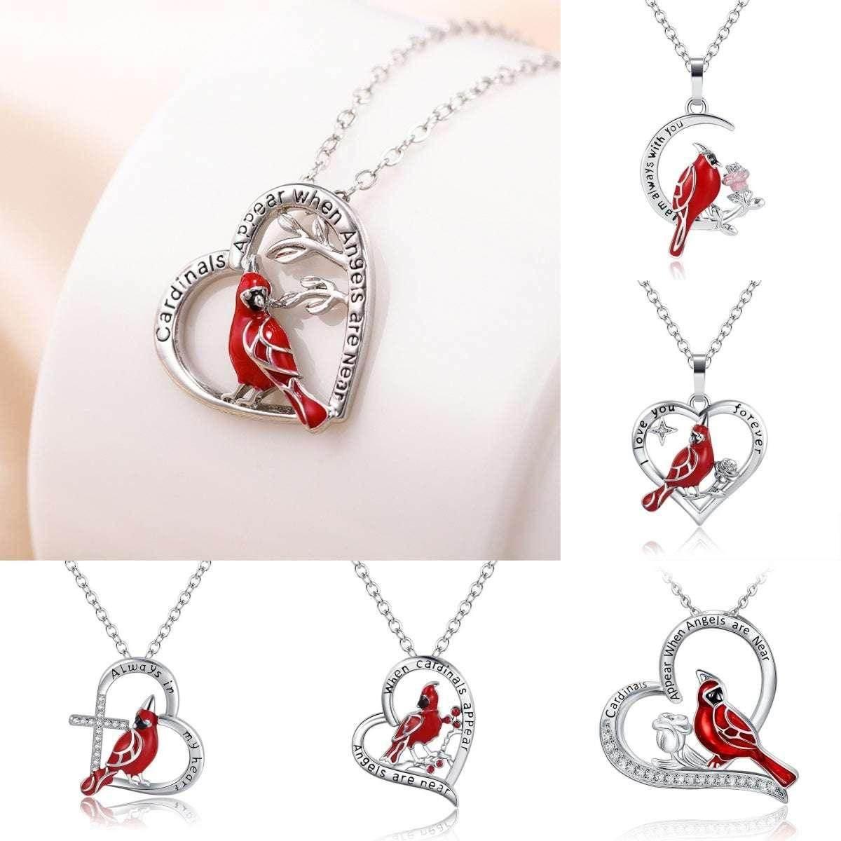 Heart Shaped Cardinal Pendant Necklace Gift - ZA-Zola
