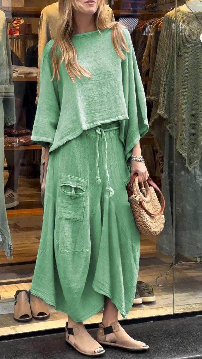 Loose Solid Color Two-Piece Dress Set - ZA-Zola