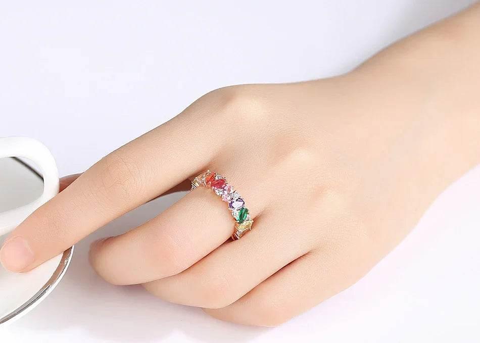 Colorful Zircon Geometric Ring in Rose & 18K Gold - ZA-Zola
