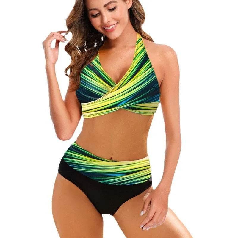 Striped Tie-Dye Hollow Bikini Swimsuit | S–5XL - ZA-Zola