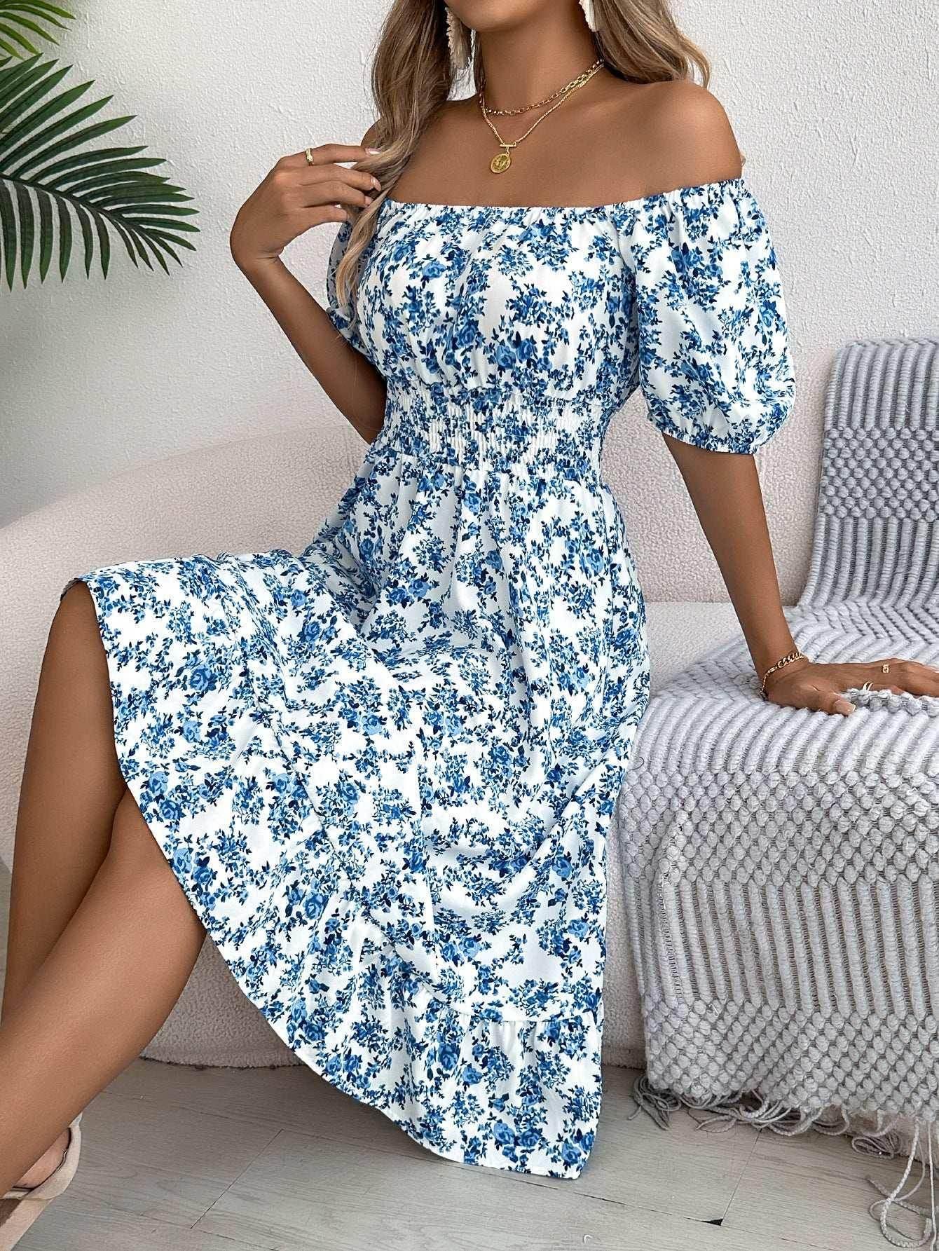 Floral Print Square Collar Ruffle Dress – Summer Fashion - ZA-Zola