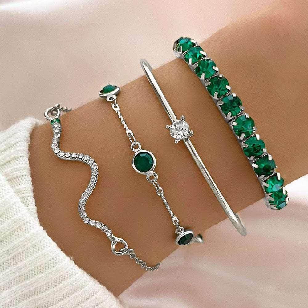 Green Diamond Stretch Bracelet Set | Women's Jewelry - ZA-Zola