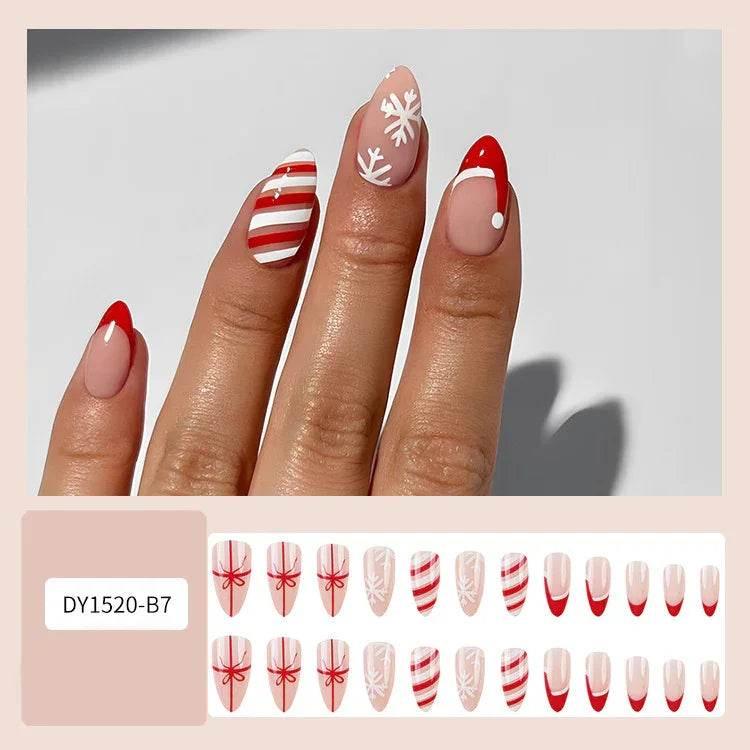 24pcs Christmas False Nails – Festive Snowflake Design - ZA-Zola