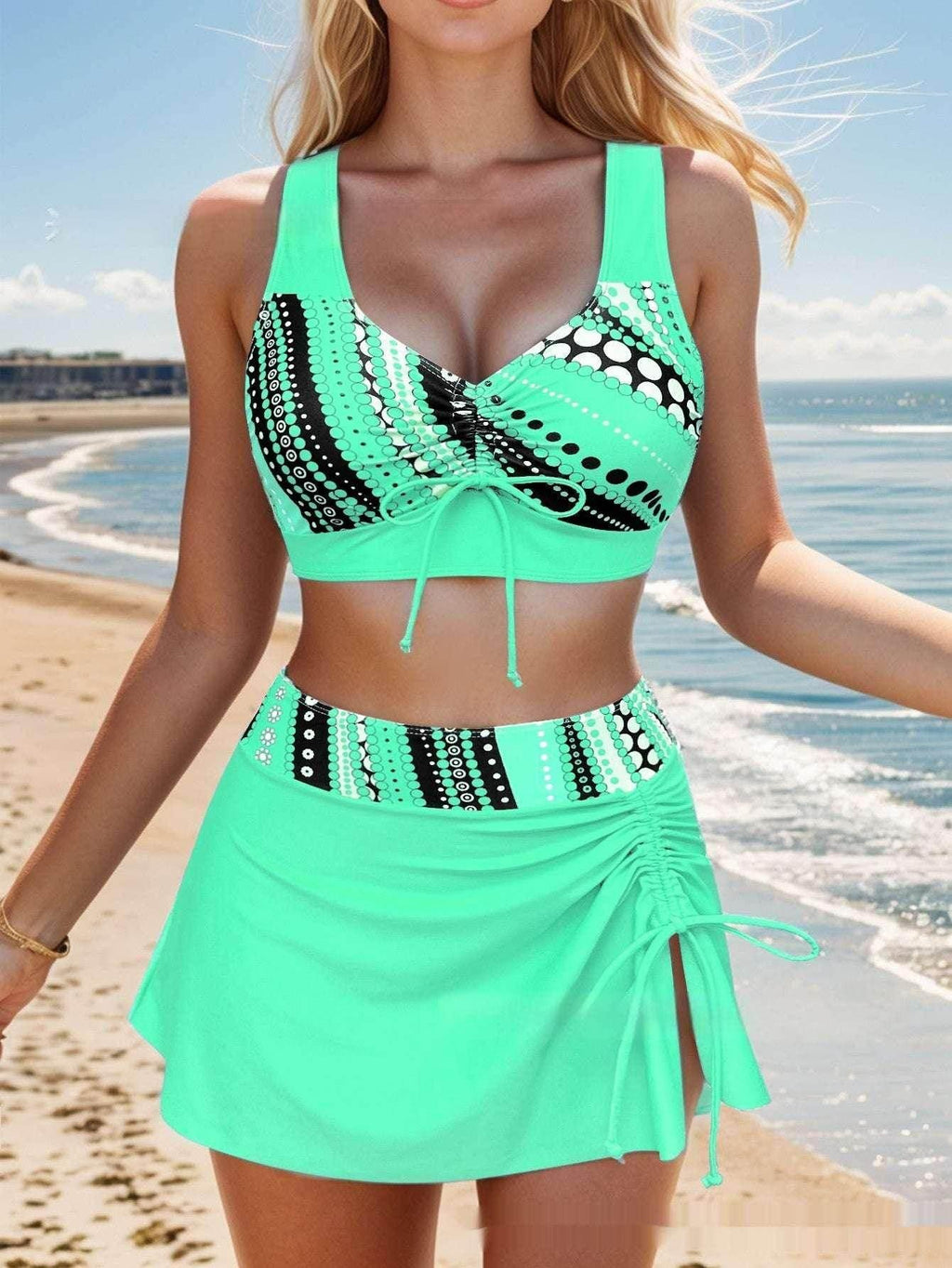 Women's Split Swimsuit – 3-Piece Halter Bikini with Skirt (S–XXL) - ZA-Zola
