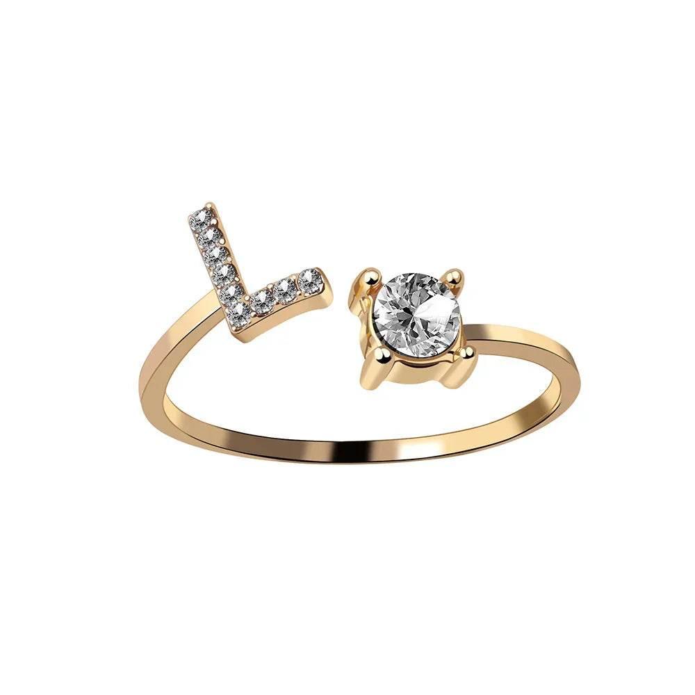 Adjustable A–Z Initial Ring for Women with Zircon - ZA-Zola