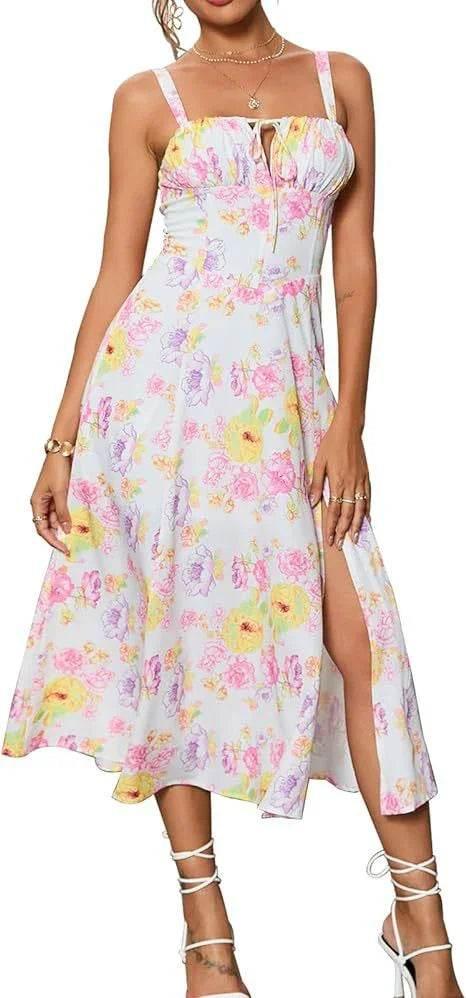 Elegant Lace-Up Mid Dress with Corset & Side Slit - ZA-Zola