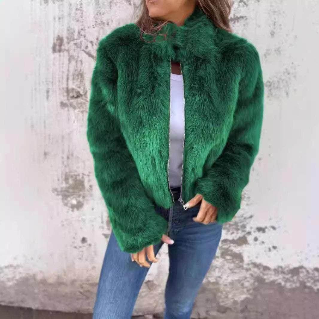 Winter Plush Stand Collar Jacket – Fleece Zipper Coat for Women - ZA-Zola