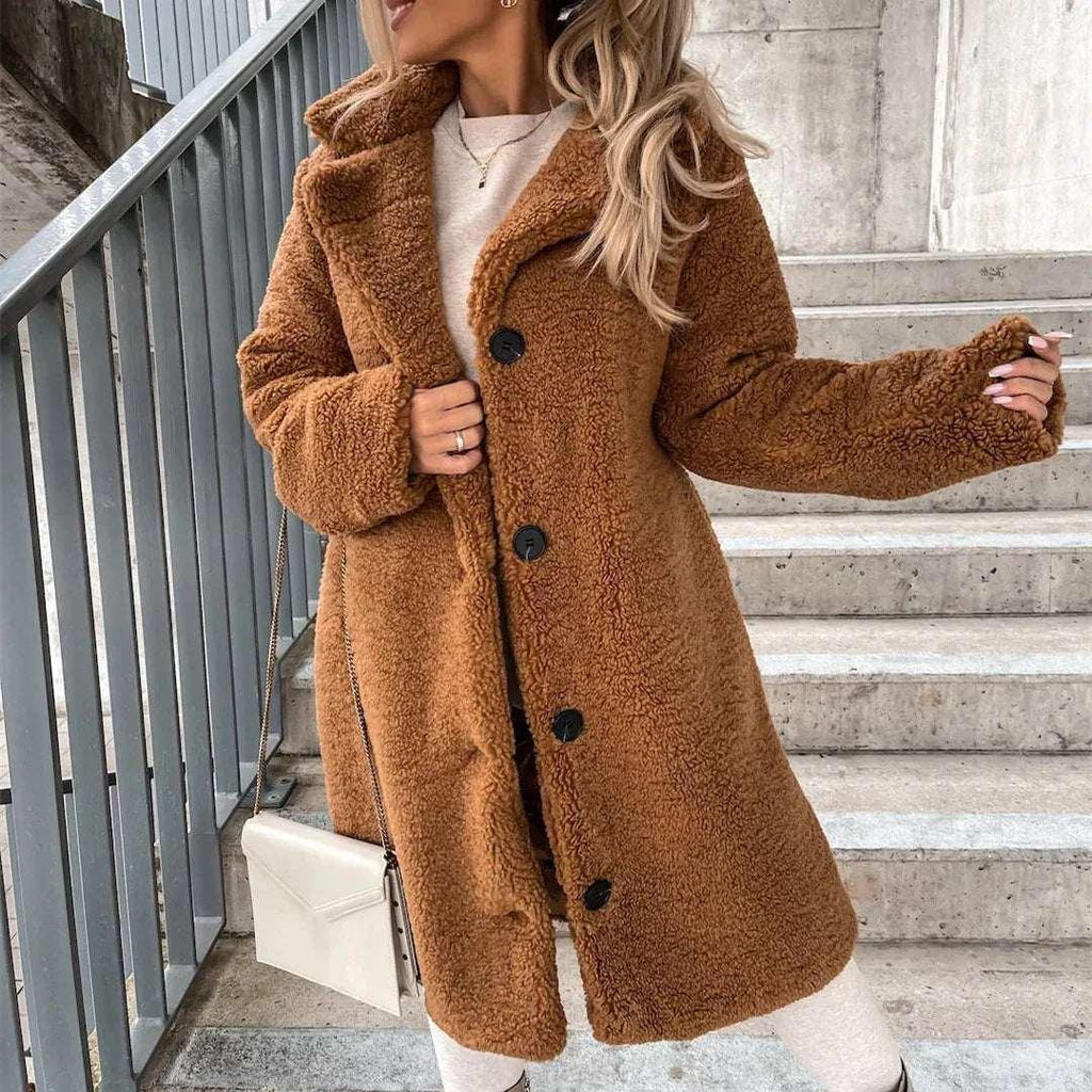 Women Plush Jacket Long Sleeve Lapel Top - ZA-Zola