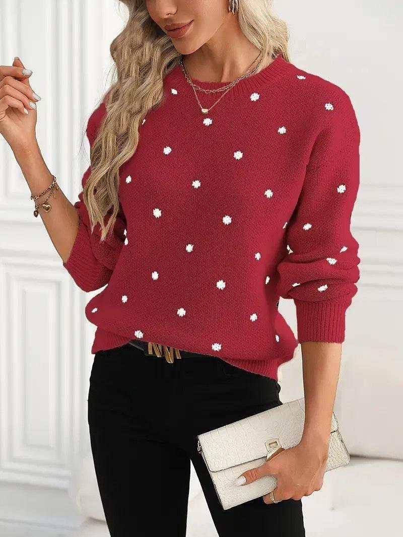 Polka Dot Pullover Sweater – Casual Winter Knitwear - ZA-Zola