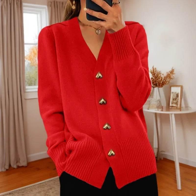 V-Neck Love Button Knit Cardigan for Women - ZA-Zola