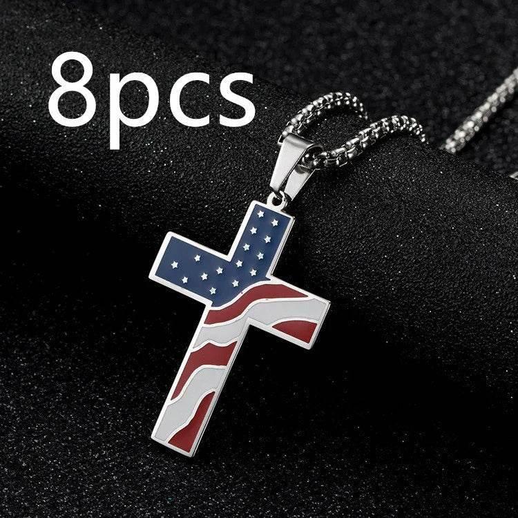 Men’s Flag Cross Necklace – Sleek Stainless Steel - ZA-Zola