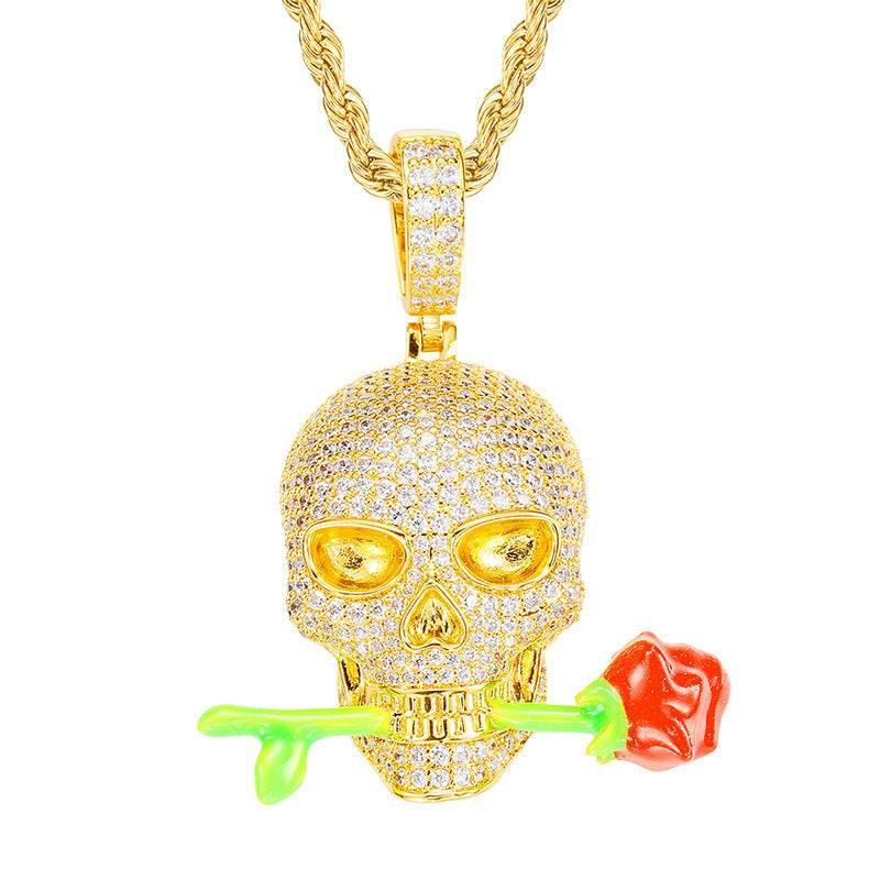 ZA-Zola Luminous Rose Skull Pendant Necklace - ZA-Zola