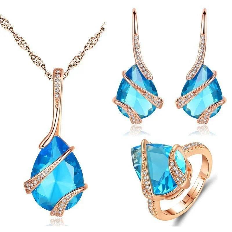 Three-Piece Coloured Gem Ring, Necklace & Earrings - ZA-Zola