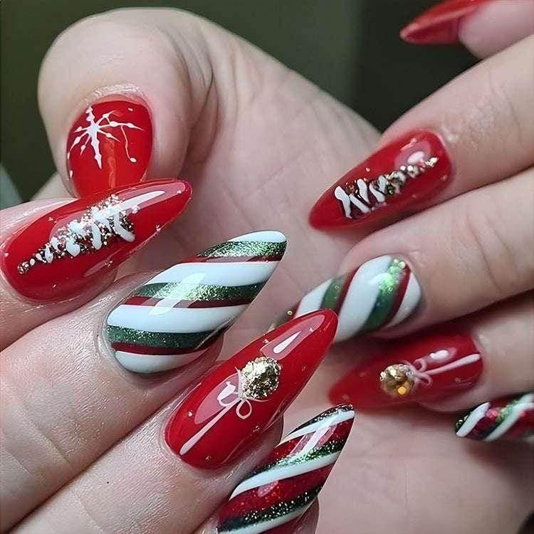 24pcs Christmas False Nails – Festive Snowflake Design - ZA-Zola