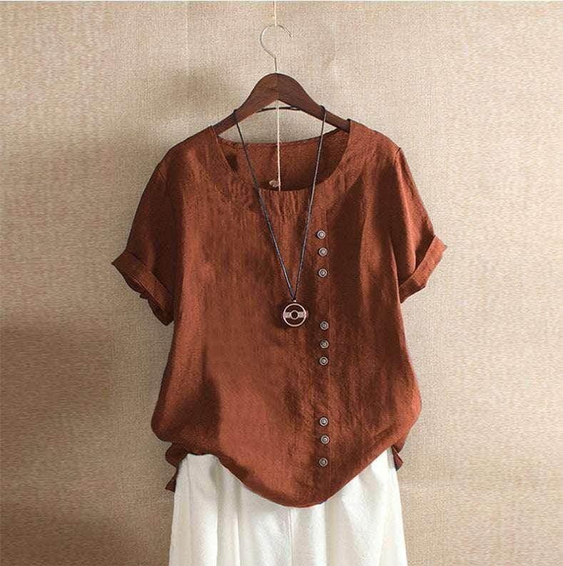 Retro Cotton Linen Loose Plus Size T-Shirt - ZA-Zola