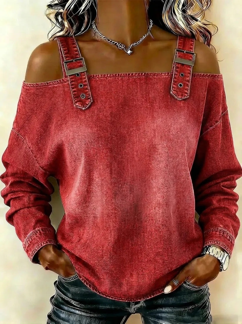Women's Off-Shoulder Long Sleeve Denim Top Casual – ZA-Zola