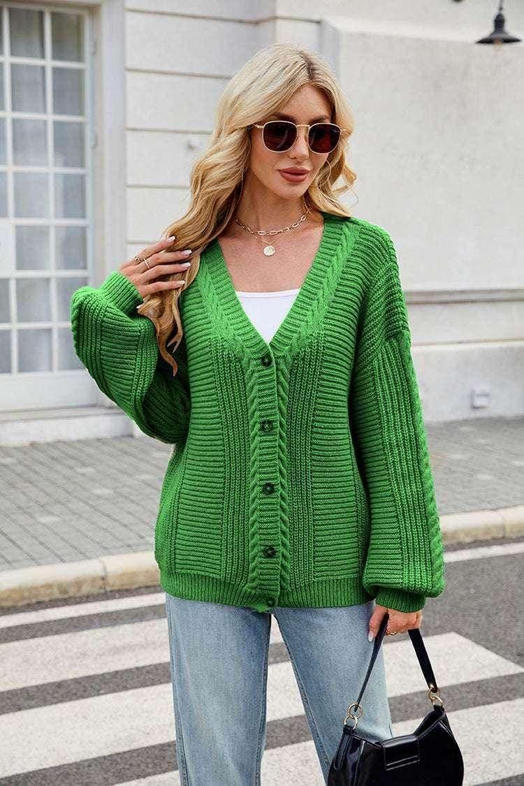 Twisted Knit V-Neck Cardigan – Soft & Slouchy Vibe - ZA-Zola