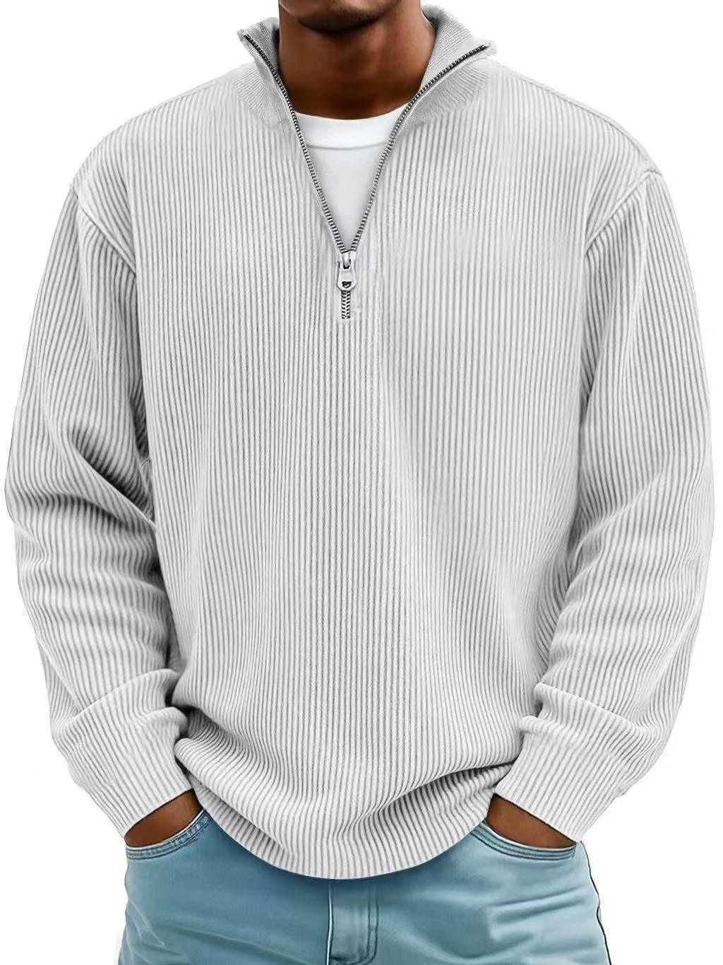 Corduroy Zipper Stand Collar Sweatshirt for Men – Casual Warm Top - ZA-Zola