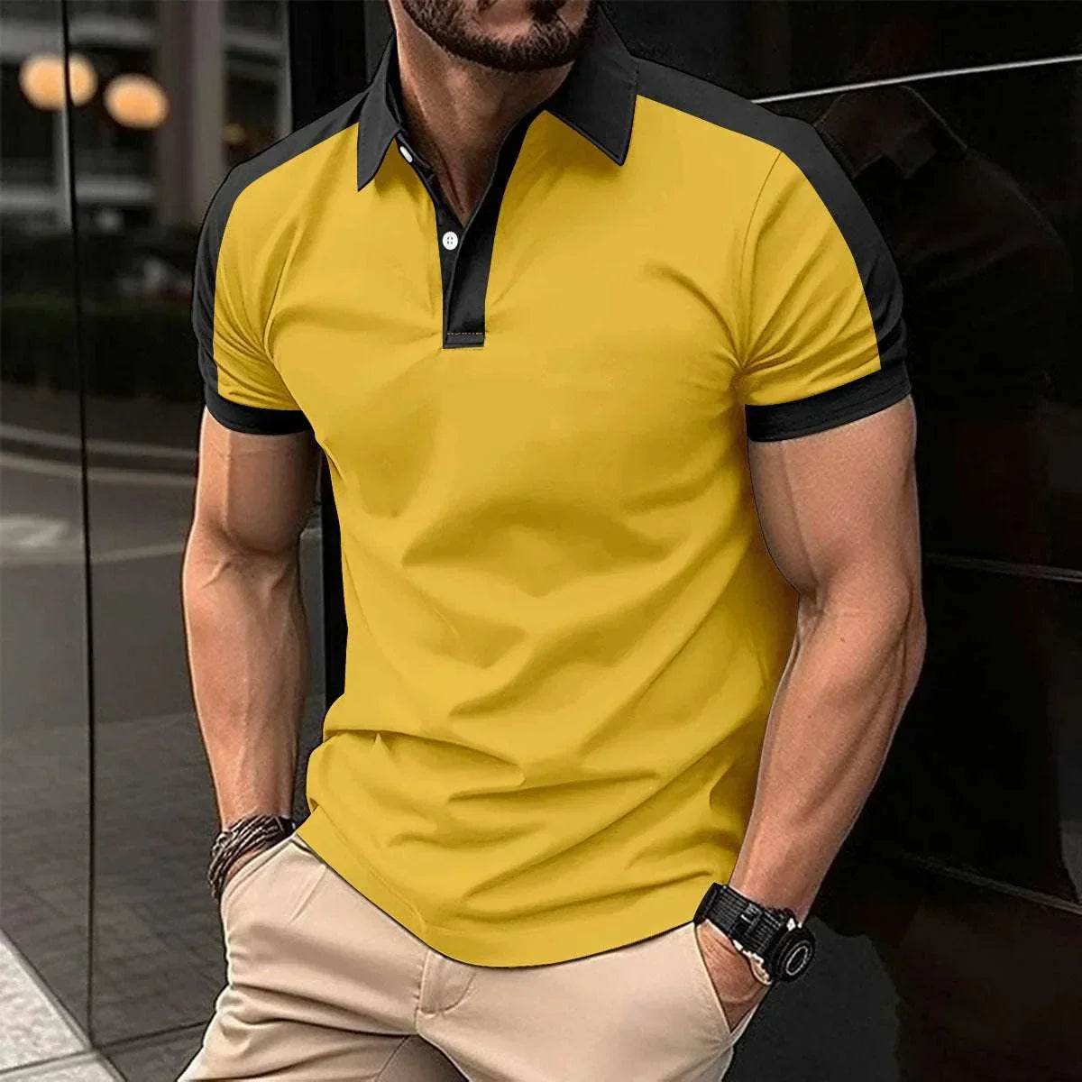 Men's yellow and black polo shirt, modern fitted style, ZA-Zola fashion UK