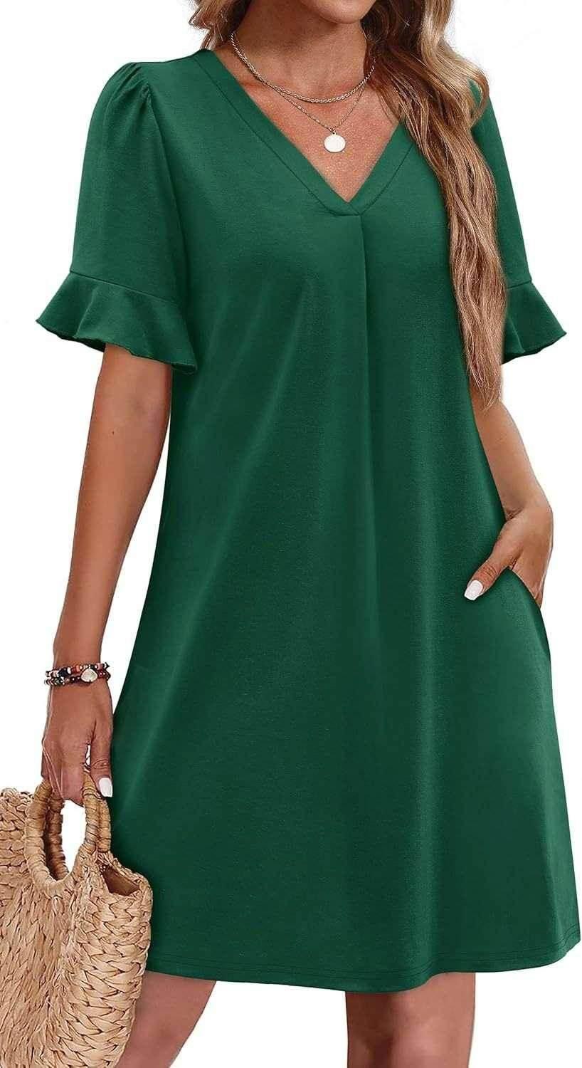 V-Neck Ruffled Vacation Dress with Pockets – Women - ZA-Zola