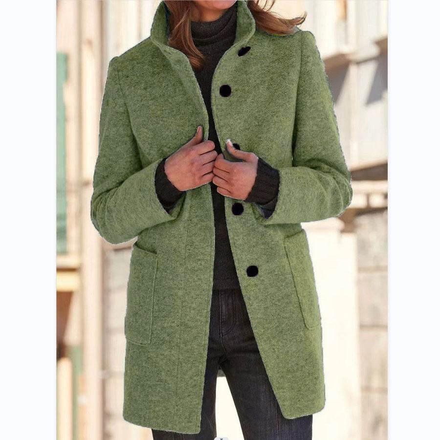Fashion Stand Collar Woolen Coat with Pockets for Women - ZA-Zola