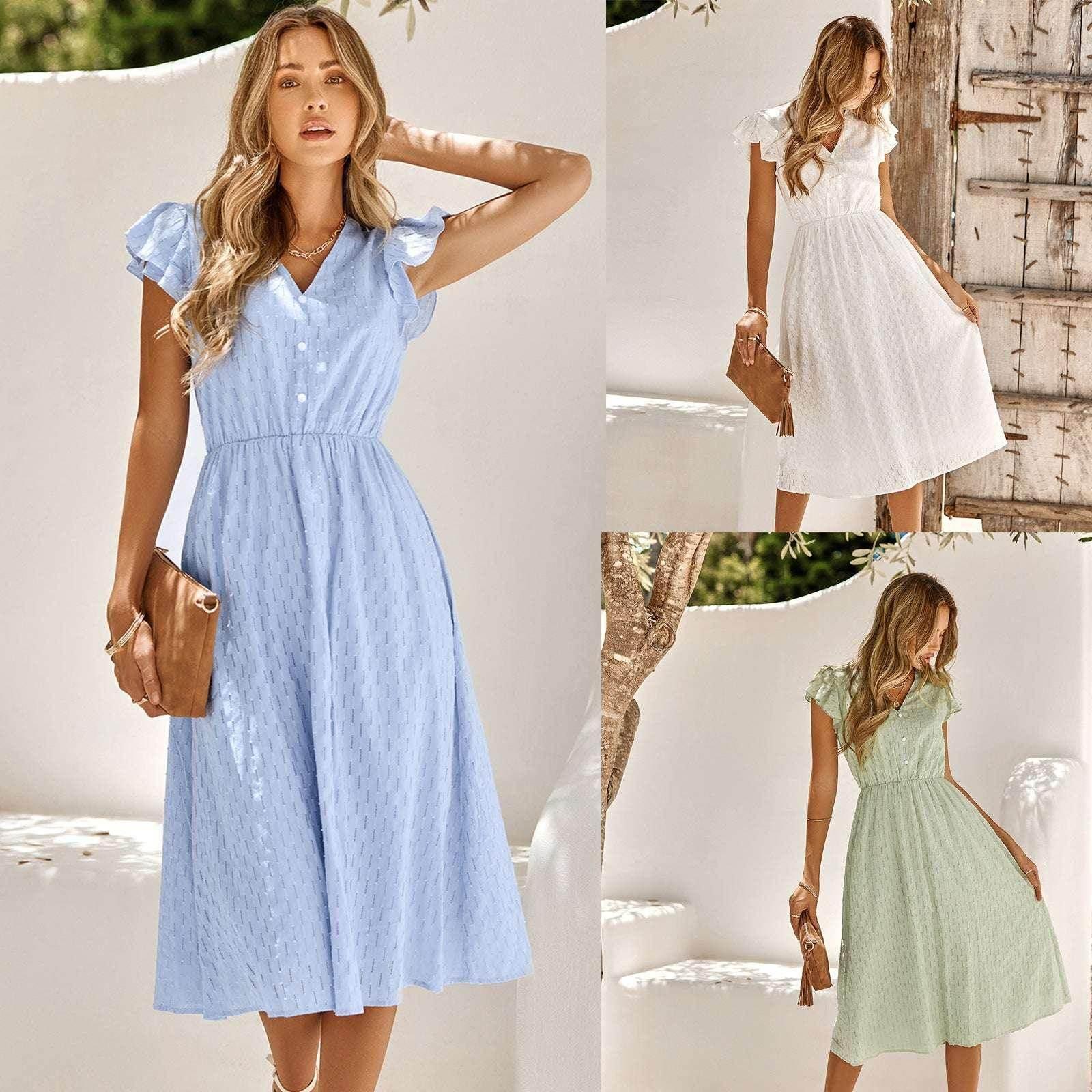 Casual Solid V-Neck Summer Dress for Women - ZA-Zola