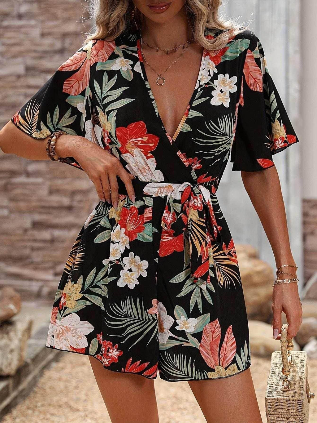 Beach Ruffle Sleeve Printed Jumpsuit – Summer Chic - ZA-Zola