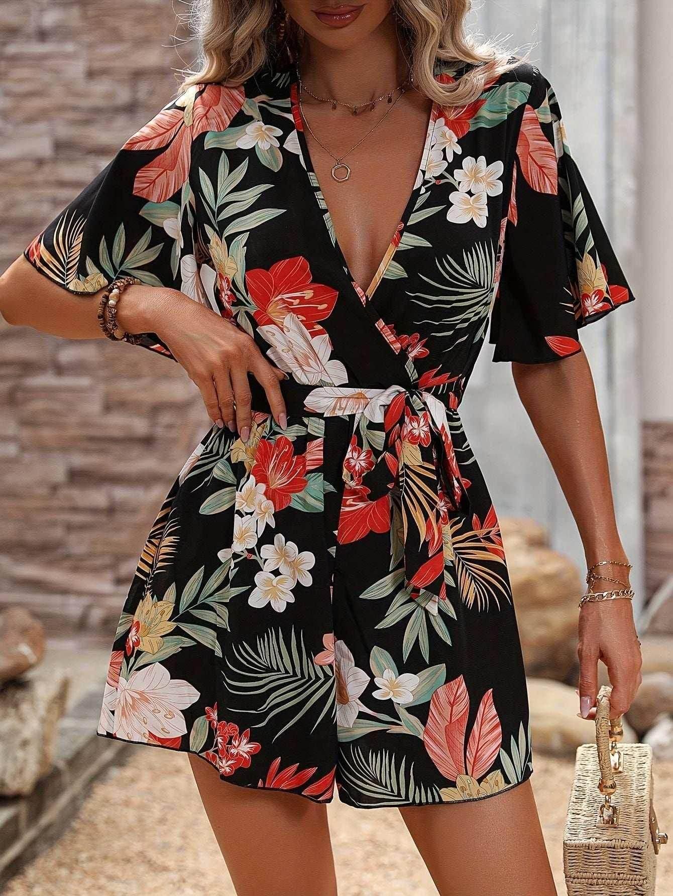 Beach Ruffle Sleeve Printed Jumpsuit – Summer Chic - ZA-Zola