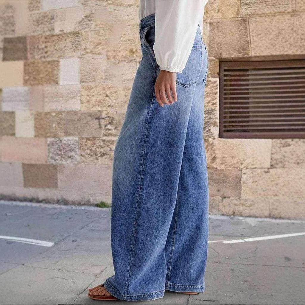 Embroidered High Waist Wide Leg Jeans - ZA-Zola