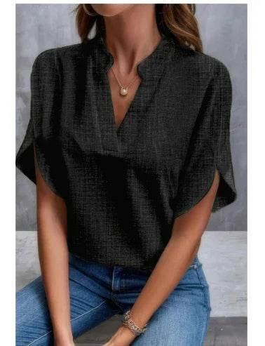 V-Neck Chiffon Short Sleeve Blouse – Elegant Summer Top - ZA-Zola