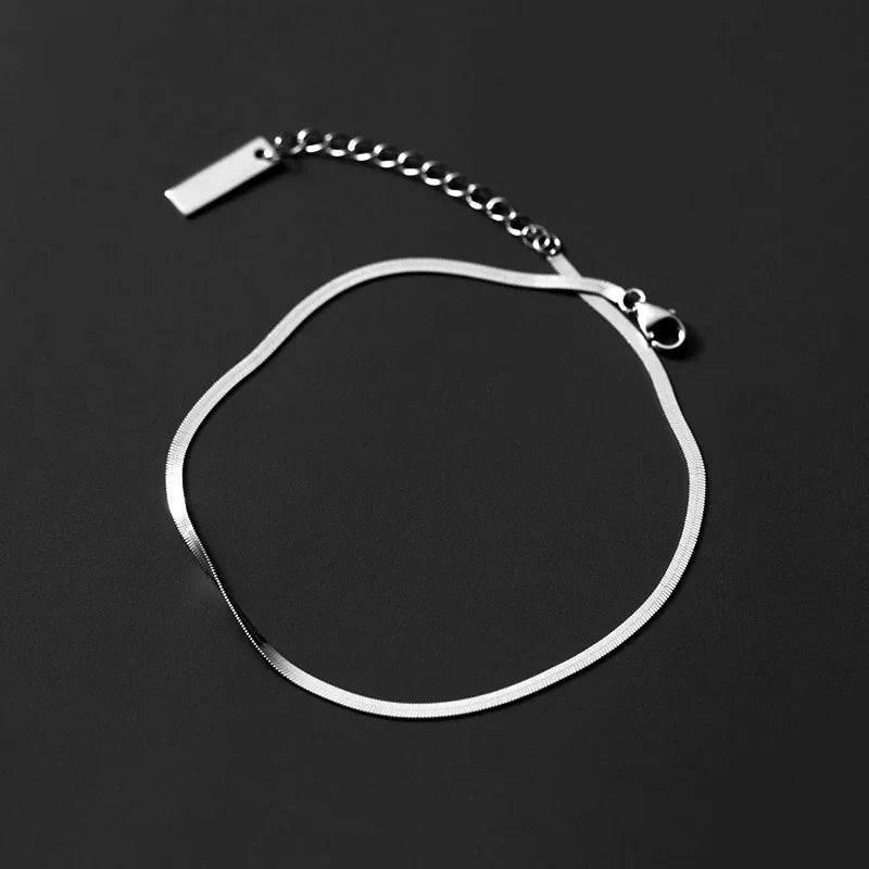 S925 Silver Flat Snake Bone Chain Anklet - ZA-Zola