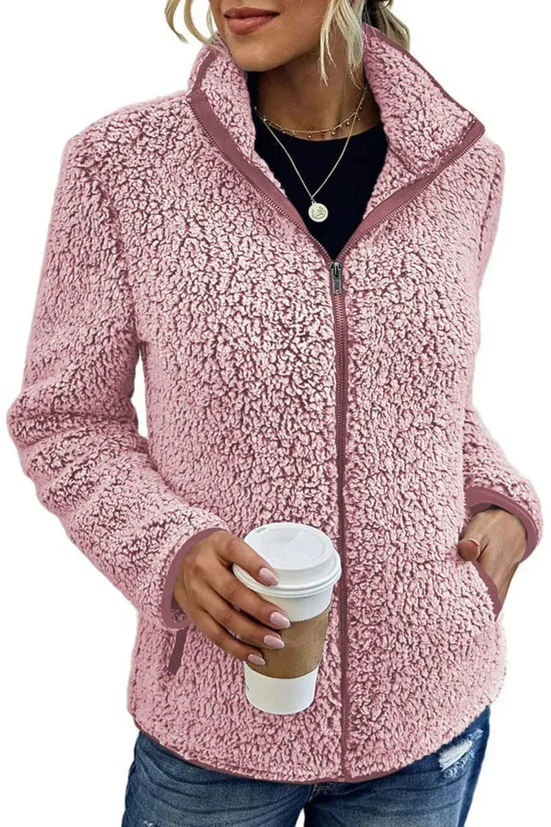 Women Bubble Velvet Sweatshirt – Warm Zipper Stand Collar Top - ZA-Zola