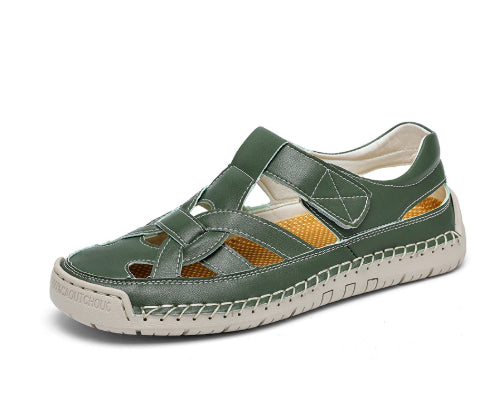 Green sandal with white sole on a white background