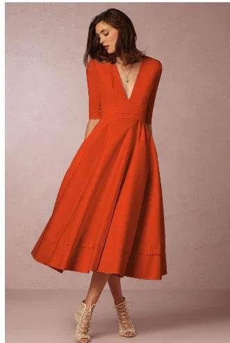 Retro 60s V-neck Swing Dress with Sleeves - ZA-Zola