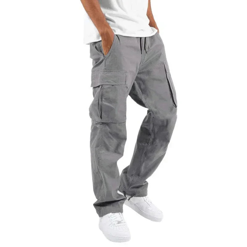 Men’s Trade Drawstring Multi-Pocket Casual Trousers – Loose Workwear Pants
