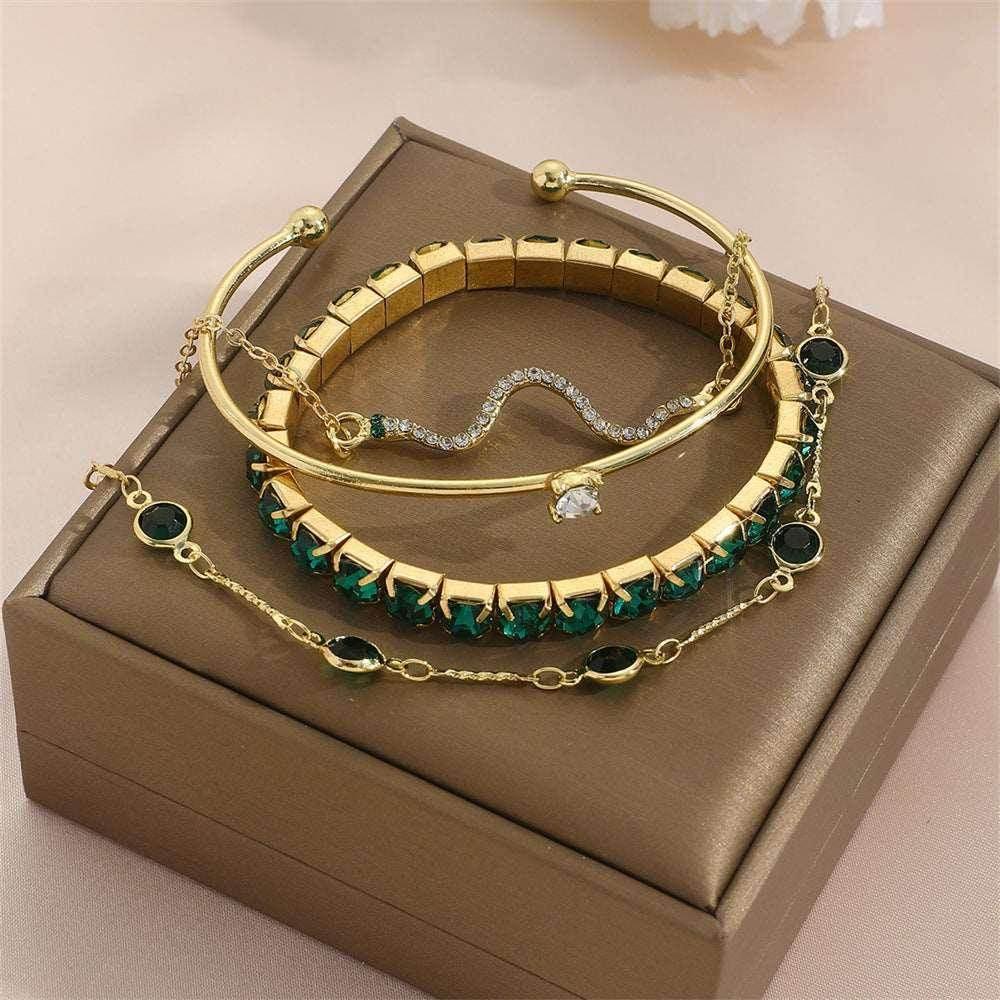 Green Diamond Stretch Bracelet Set | Women's Jewelry - ZA-Zola