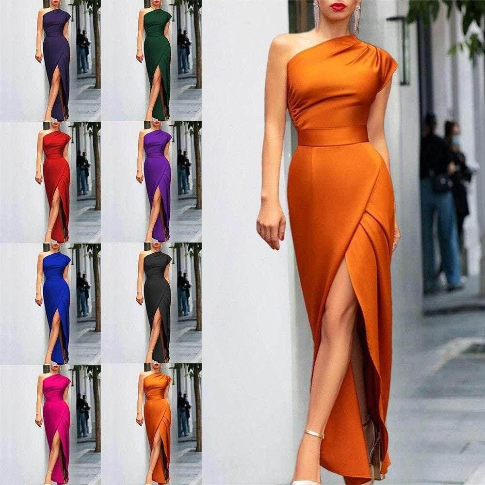 One-Shoulder High Waist Slit Dress – Elegant & Chic - ZA-Zola