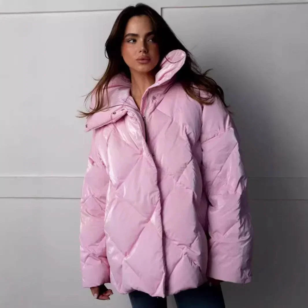 Baggy Cotton Padded Coat – Matte Glossy Lapel Casual Jacket - ZA-Zola