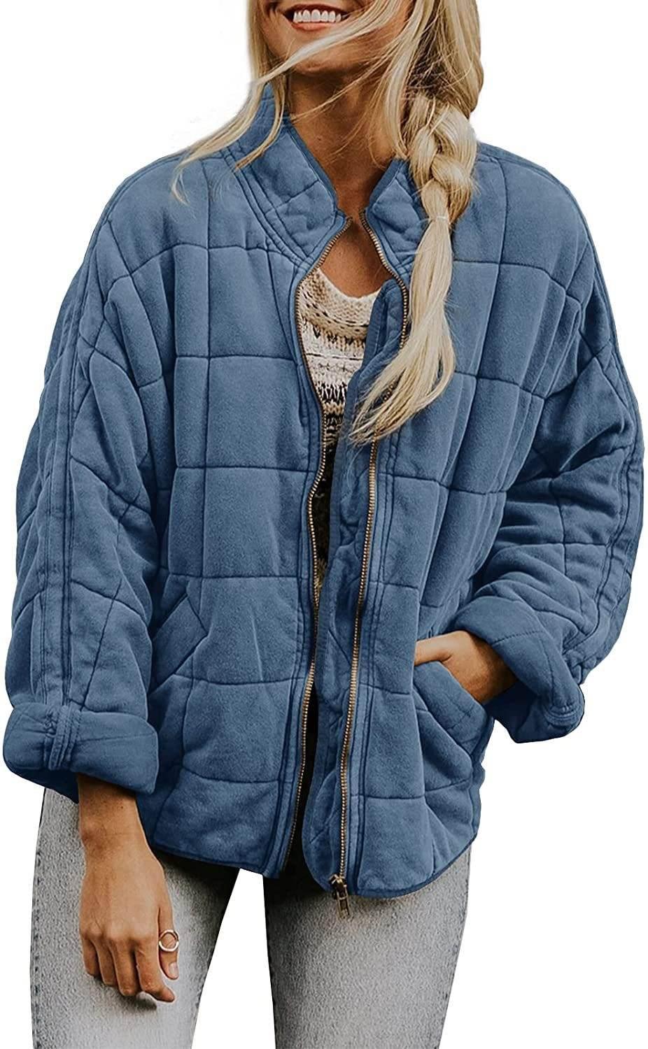 Winter Zip-up Stand Collar Coat for Women | Stylish Plaid Jacket - ZA-Zola