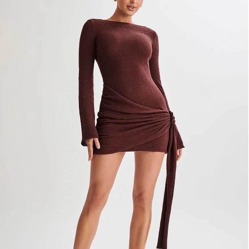 Y2K Slim Backless Mini Dress – V-Shaped & Sexy - ZA-Zola