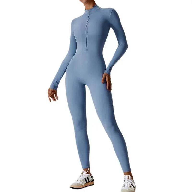 European Long-Sleeved Zipper Yoga Jumpsuit – Women’s Fitness Wear - ZA-Zola