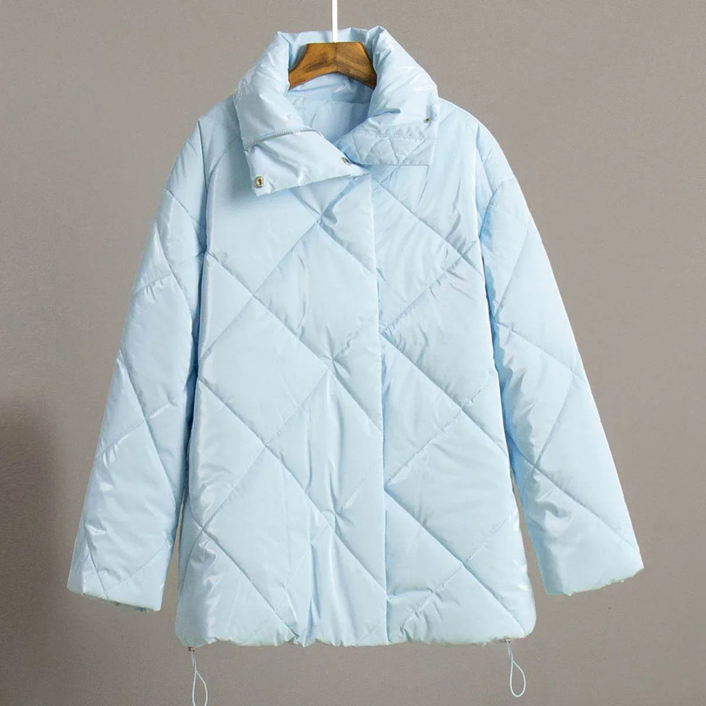 Baggy Cotton Padded Coat – Matte Glossy Lapel Casual Jacket - ZA-Zola
