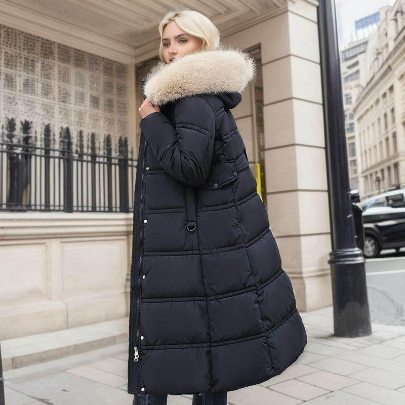 Winter Long Jacket With Fur Hood & Belt for Women - ZA-Zola
