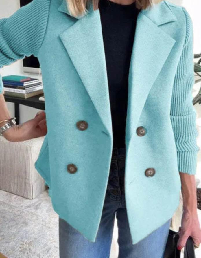 Double Breasted Lapel Jacket | Women's Knitted Sleeve Coat - ZA-Zola