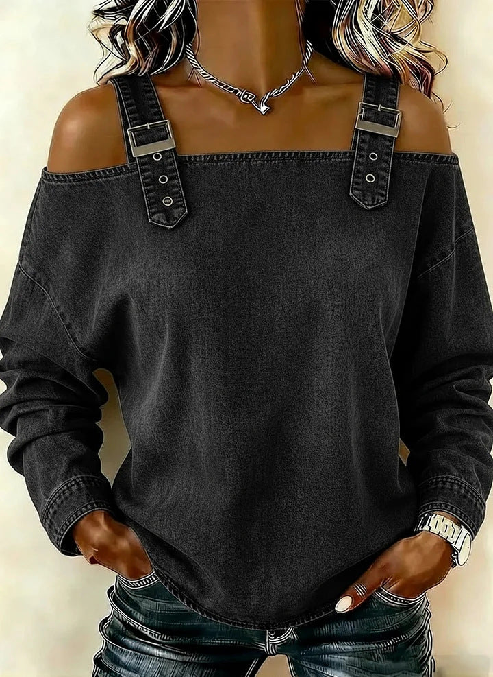 Women's Off-Shoulder Long Sleeve Denim Top Casual – ZA-Zola