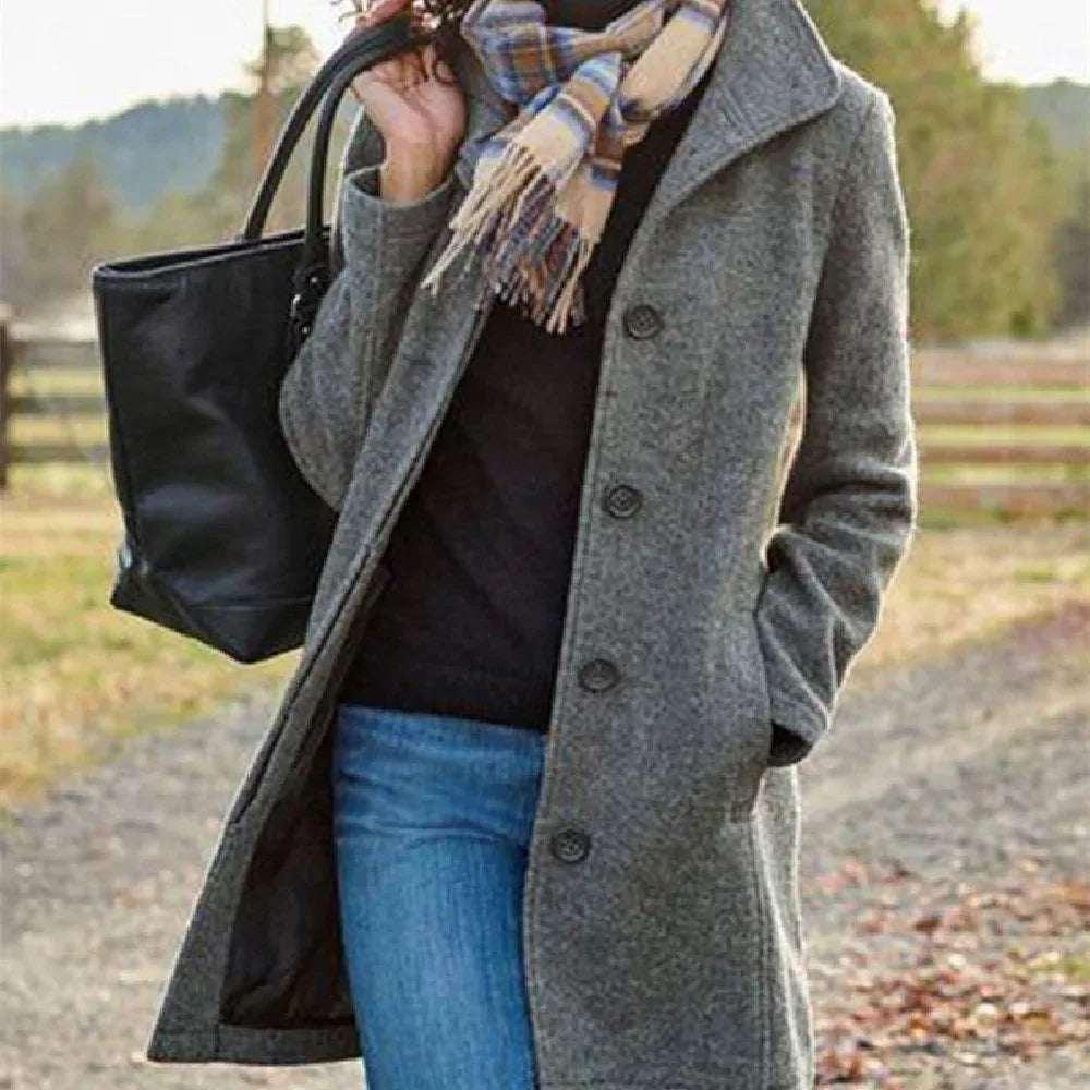 Women Woolen Coat Medium Length Slim Fit - ZA-Zola
