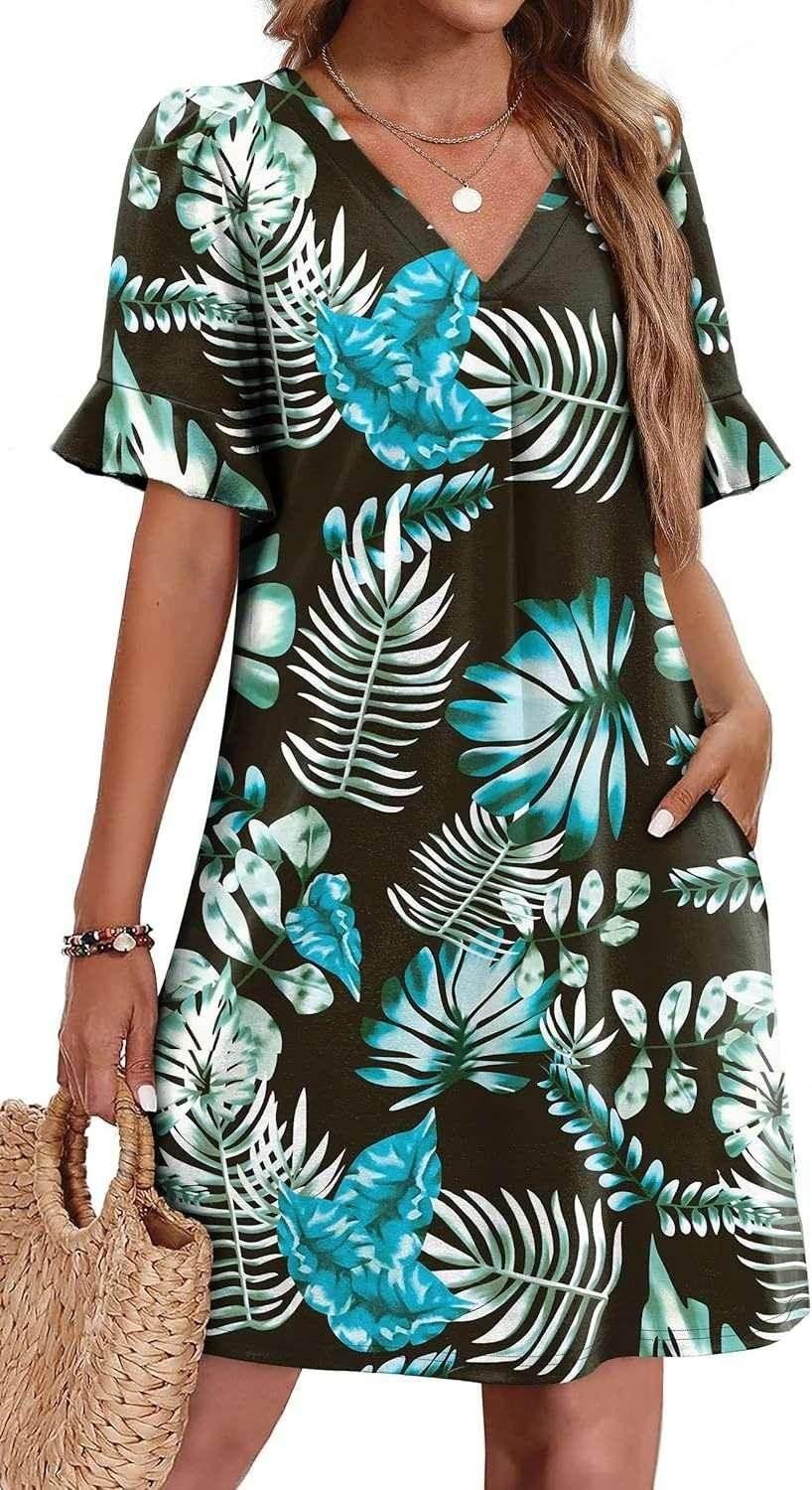 V-Neck Ruffled Vacation Dress with Pockets – Women - ZA-Zola