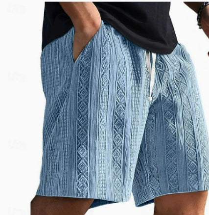 Light blue knitted shorts worn by a person