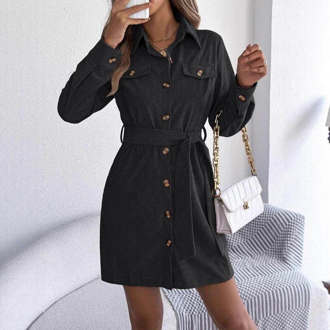 Corduroy Shirt Dress with Belt – Fall Favorite - ZA-Zola